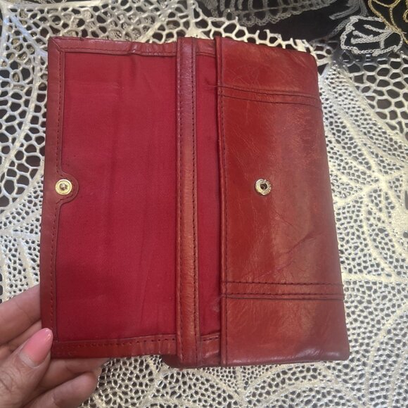 Fossil Vintage Crimson Red Wallet Genuine Leather Tri Fold Snap - Picture 14 of 15
